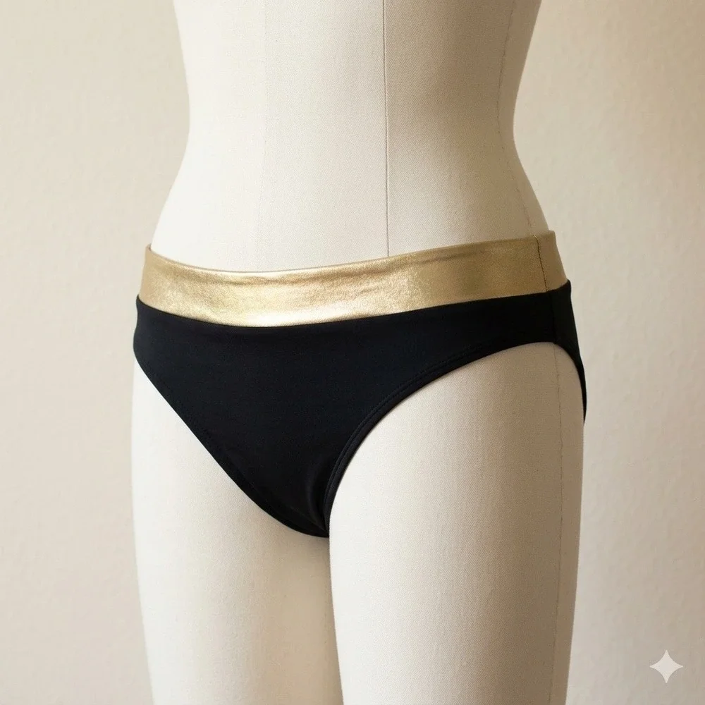 Solid & Striped Womens Bikini Bottom Large Black Gold Metallic Trim Glam Resort‎